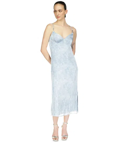 Michael Kors Michael  Women's Tonal-print Slit Slip Dress In Chambray