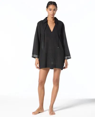 Michael Kors Michael  Women's V-neck Cover Up Shirt In Black
