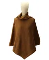 Michael Kors Michael  Women's Wide-rib Button Turtleneck Poncho In Dark Camel
