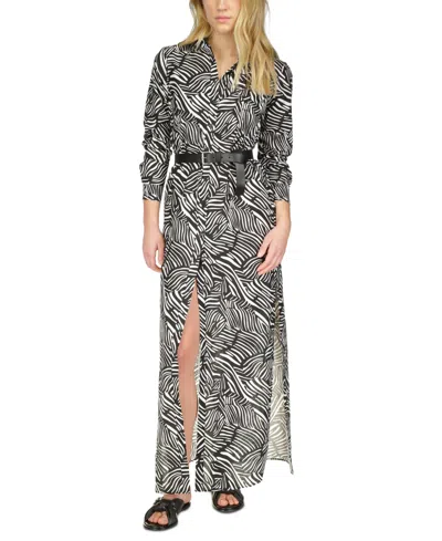 Michael Kors Michael  Women's Zebra-print Belted Maxi Dress In Black,white