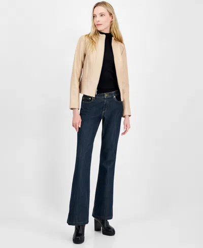 Michael Kors Michael  Women's Zip-front Leather Jacket In Taupe