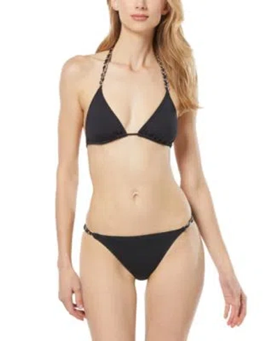 Michael Kors Michael  Womens Chain Trim Bikini Top Bottoms In Black