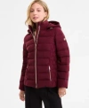 Michael Kors Michael  Womens Hooded Packable Puffer Coat Exclusively At Macys P Xxs Xxl In Burgundy