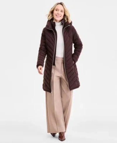 Michael Kors Michael  Womens Hooded Puffer Coat Pxxs Xxl In Brown