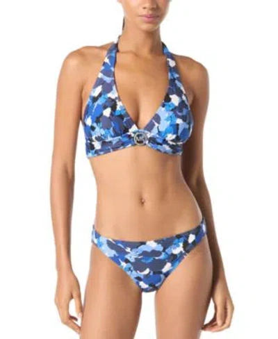 Michael Kors Michael  Womens Logo Halter Bikini Top Classic Bikini Bottoms In New Navy