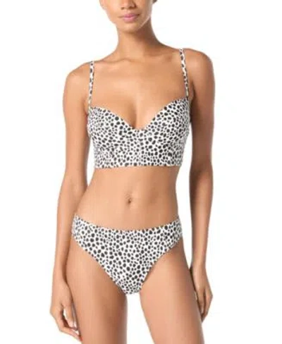 Michael Kors Michael  Womens Longline Underwire Bikini Top High Leg Bikini Bottoms In White,black