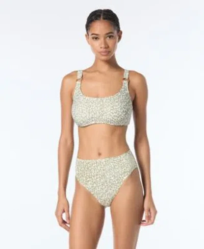 Michael Kors Michael  Womens U Neck Bikini Top High Waist Bottoms In Safari Green