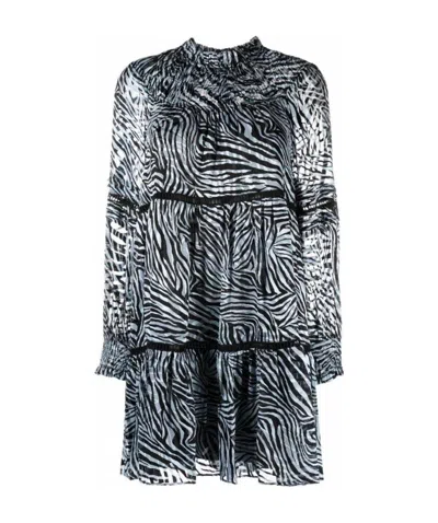 Michael Kors Michael  Zebra Printed Mini Dress In Black