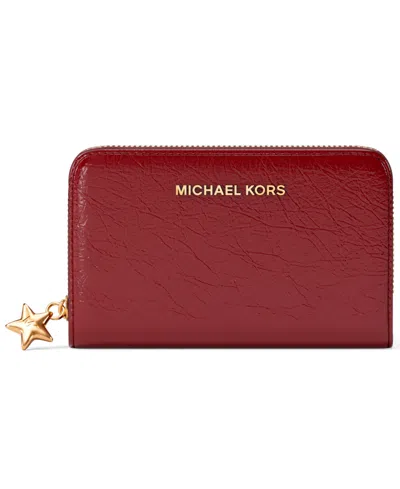 Michael Kors Michael  Zip Around Star Charm Card Case In Deep Red