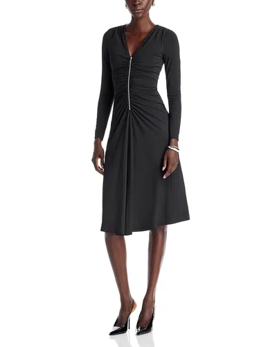 Michael Kors Michael  Zip Front Ruched Midi Dress In Black