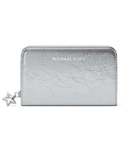 Michael Kors Michael  Zip Star Charm Card Case In Silver