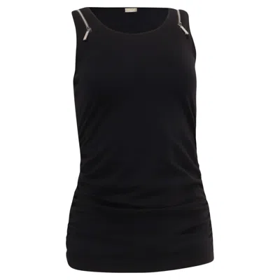Michael Kors Michael  Zipper Detailed Tank Top In Black Cotton