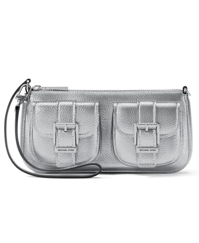 Michael Kors Michael  Zoe Small Leather Convertible Shoulder Bag In Silver