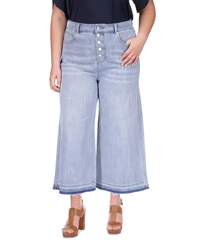 Michael Kors Michael Micheal Kors Plus Size Frayed-hem Cropped Flare-leg Jeans In Blue
