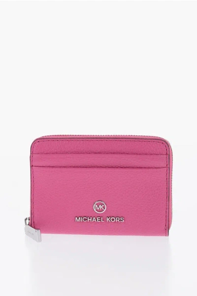 Michael Kors Michael Textured Leather Jet Set Wallet With Embossed Logo In Pink