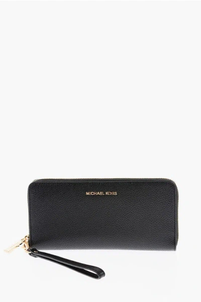 Michael Kors Michael Textured Leather Travel Continental Wallet In Black