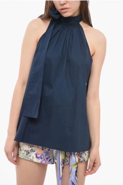 Michael Kors Michael Top With Bow Neck In Blue