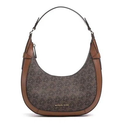 Michael Kors Mila Small Empire Signature Logo Shoulder Bag In Brown