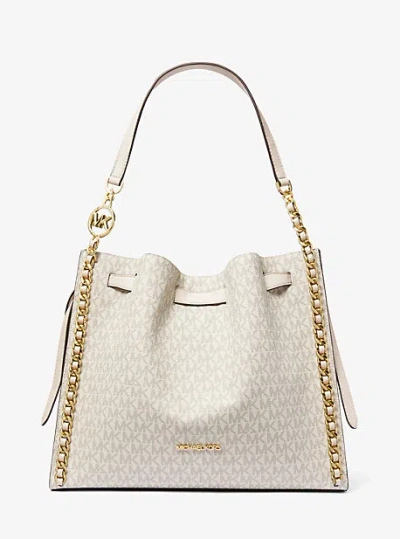 Michael Kors Mina Large Signature Logo Chain Shoulder Bag In Natural
