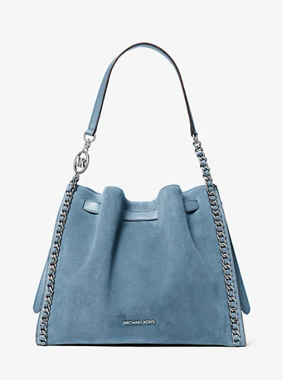 Michael Kors Mina Large Suede Chain Shoulder Bag In Blue