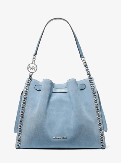 Michael Kors Mina Large Suede Chain Shoulder Bag In Blue