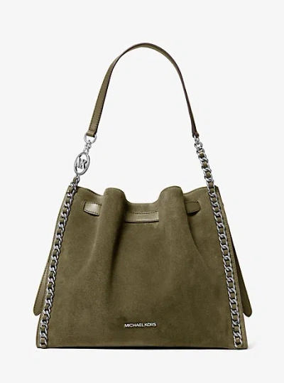 Michael Kors Mina Large Suede Chain Shoulder Bag In Green