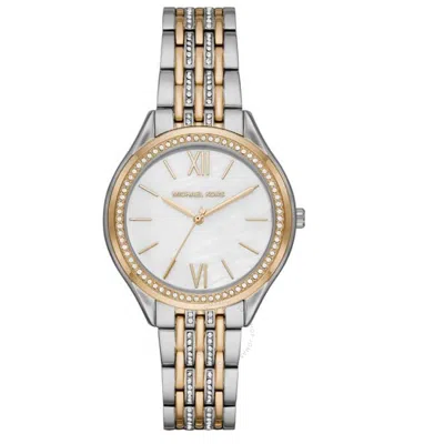 Michael Kors Mindy Quartz Crystal White Mother Of Pearl Dial Ladies Watch Mk7084 In Two Tone  / Gold Tone / Mother Of Pearl / White