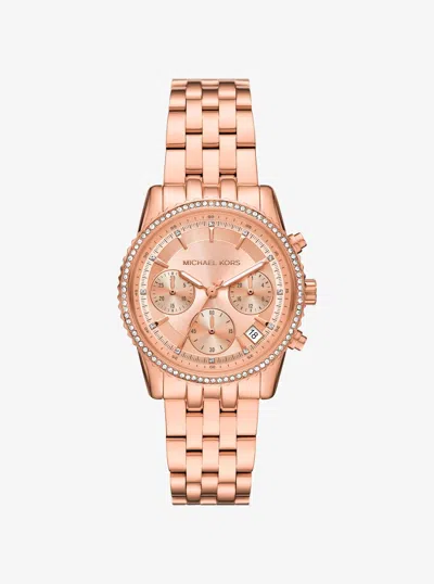 Michael Kors Mini Bryant Pavé Rose Gold-tone Watch In Pink