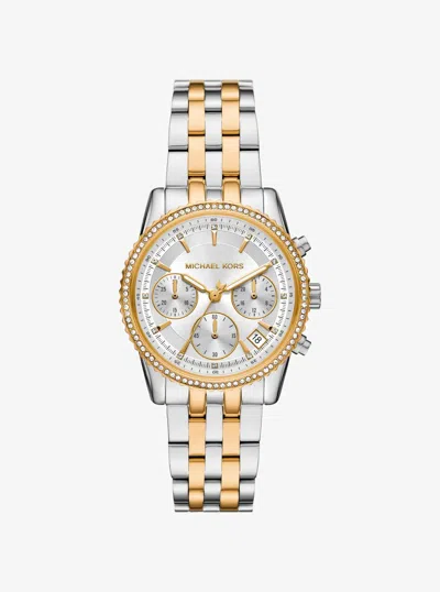 Michael Kors Mini Bryant Pavé Two-tone Watch In Yellow