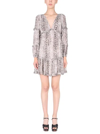Michael Kors Adder Tie Neck Mini Dress In Beige