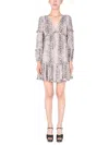 Michael Kors Snake Print Georgette Ruffle Mini Dress In Beige