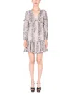 Michael Kors Snake Print Georgette Ruffle Mini Dress In Beige