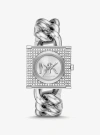 Michael Kors Women's Mk Chain Lock White Dial Watch In Silver
