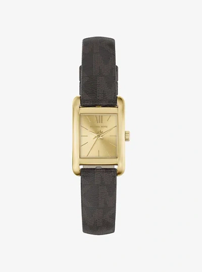 Michael Kors Mini Monroe Gold-tone And Logo Strap Watch In Black