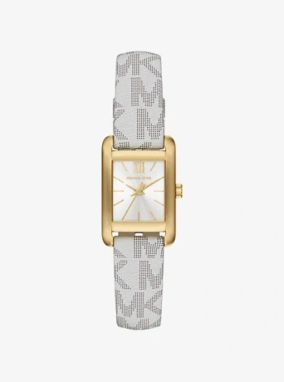 Michael Kors Mini Monroe Gold-tone And Logo Strap Watch In Multi