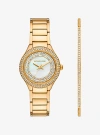 Michael Kors Mini Sylvia Pavé Gold-tone Watch And Bracelet Gift Set In Gold