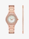 Michael Kors Mini Sylvia Pavé Rose Gold-tone Watch And Bracelet Gift Set In Rose Gold