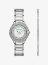 Michael Kors Mini Sylvia Pavé Silver-tone Watch And Bracelet Gift Set In Silver