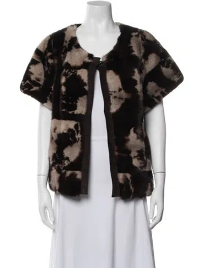 Pre-owned Michael Kors Mink Patterned Faux Fur Jacket In Brown