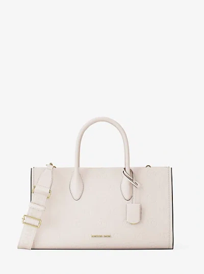 Michael Kors Mirella Medium Logo Debossed Satchel In Brown