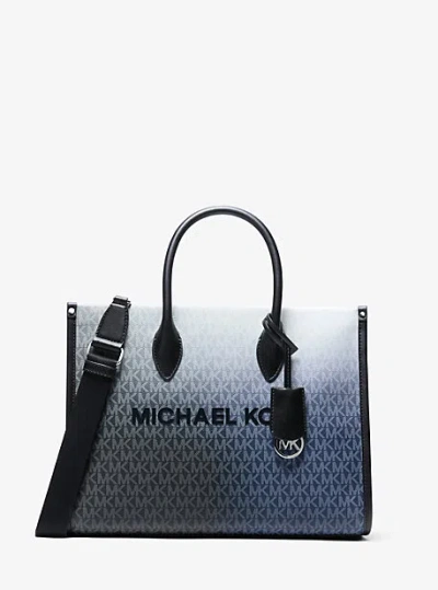 Michael Kors Mirella Medium Ombré Signature Logo Tote Bag In Black