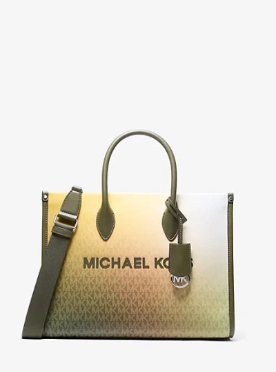 Michael Kors Mirella Medium Ombré Signature Logo Tote Bag In Green