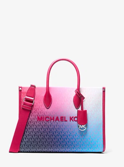 Michael Kors Mirella Medium Ombré Signature Logo Tote Bag In Red