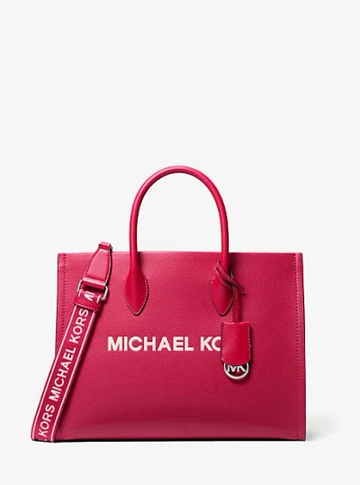 Michael Kors Mirella Medium Pebbled Leather Tote Bag In Red