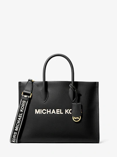 Michael Kors Mirella Medium Pebbled Leather Tote Bag In Black