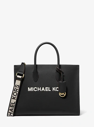 Michael Kors Mirella Medium Pebbled Leather Tote Bag In Black