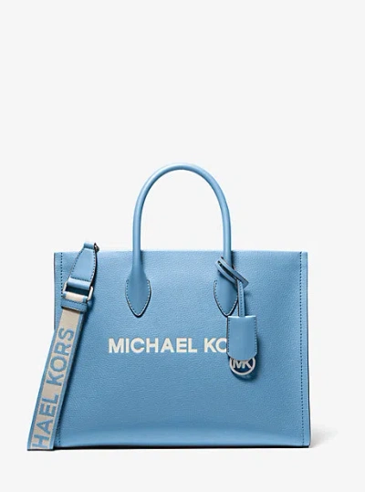 Michael Kors Mirella Medium Pebbled Leather Tote Bag In Blue
