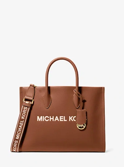 Michael Kors Mirella Medium Pebbled Leather Tote Bag In Brown