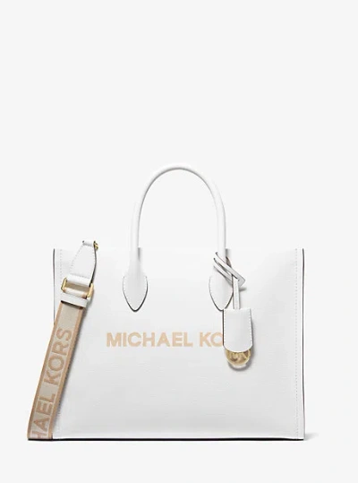 Michael Kors Mirella Medium Pebbled Leather Tote Bag In White