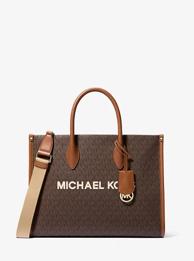 Michael Kors Mirella Medium Signature Logo Tote Bag In Brown